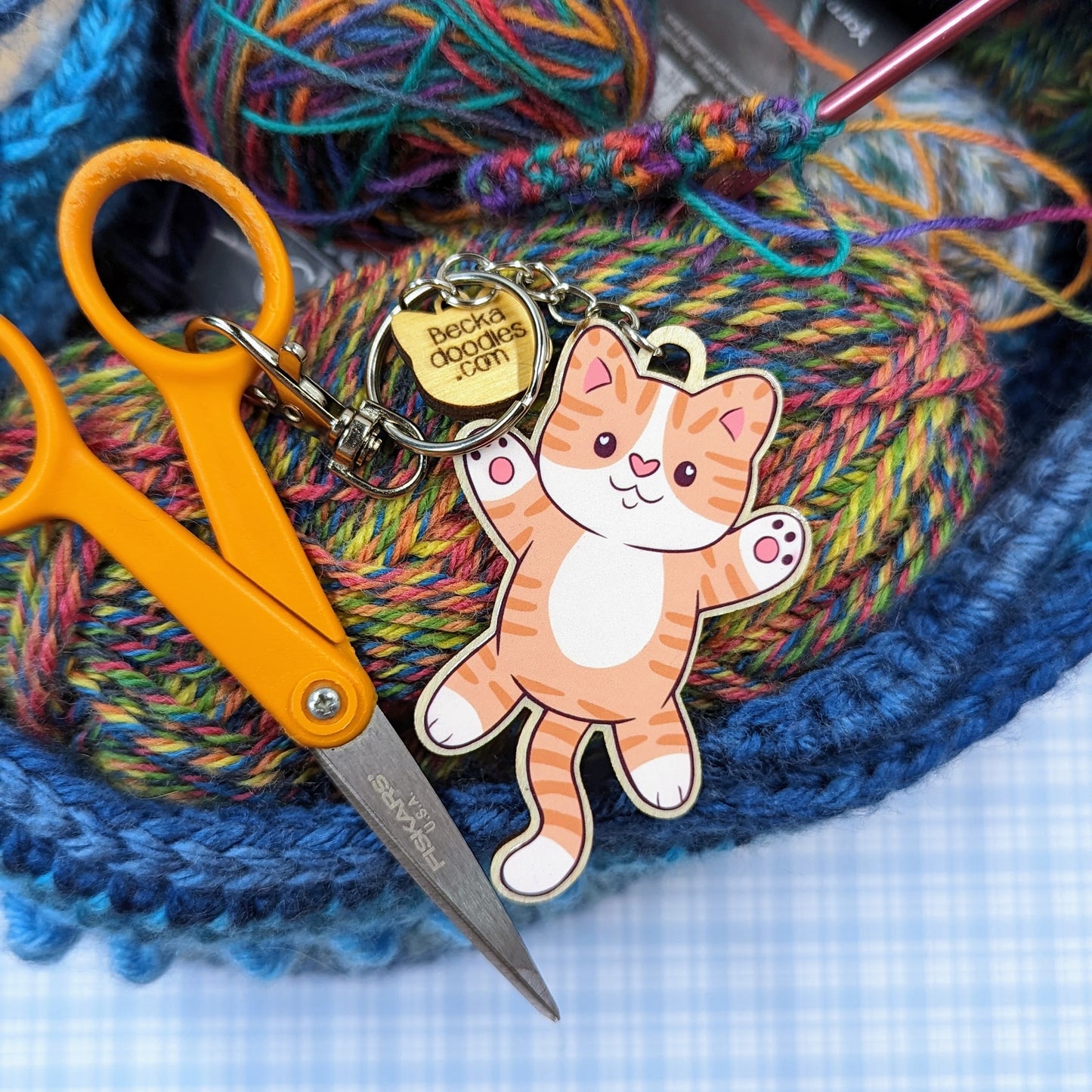 Chonky Ginger Cat Wooden Keychain
