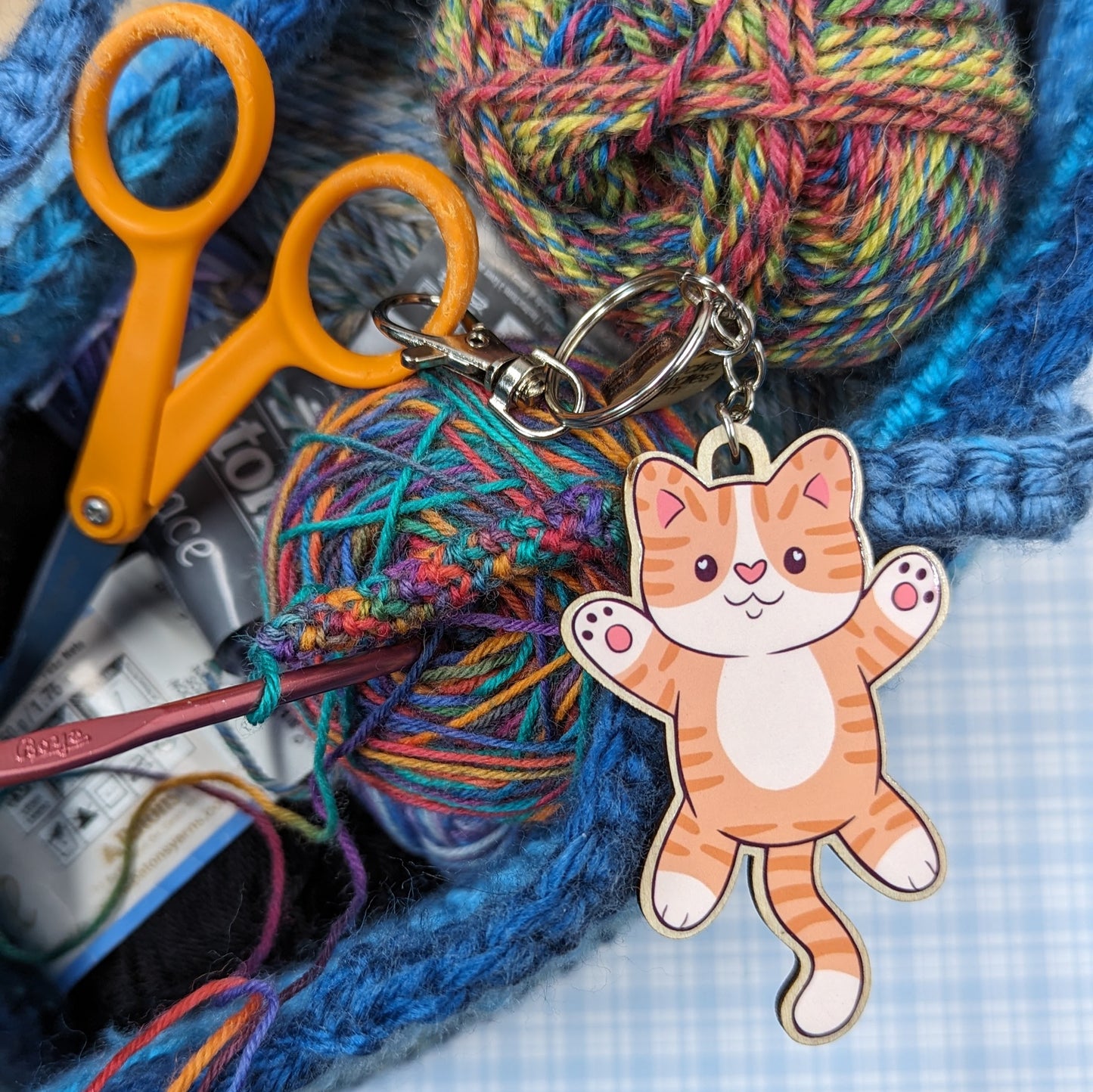 Chonky Ginger Cat Wooden Keychain