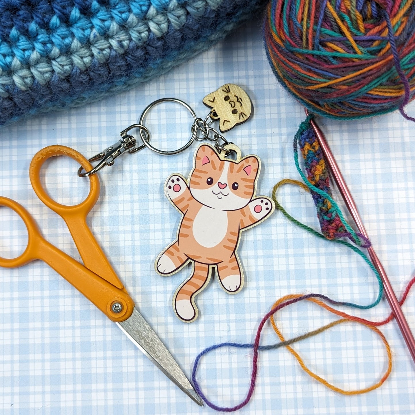 Chonky Ginger Cat Wooden Keychain
