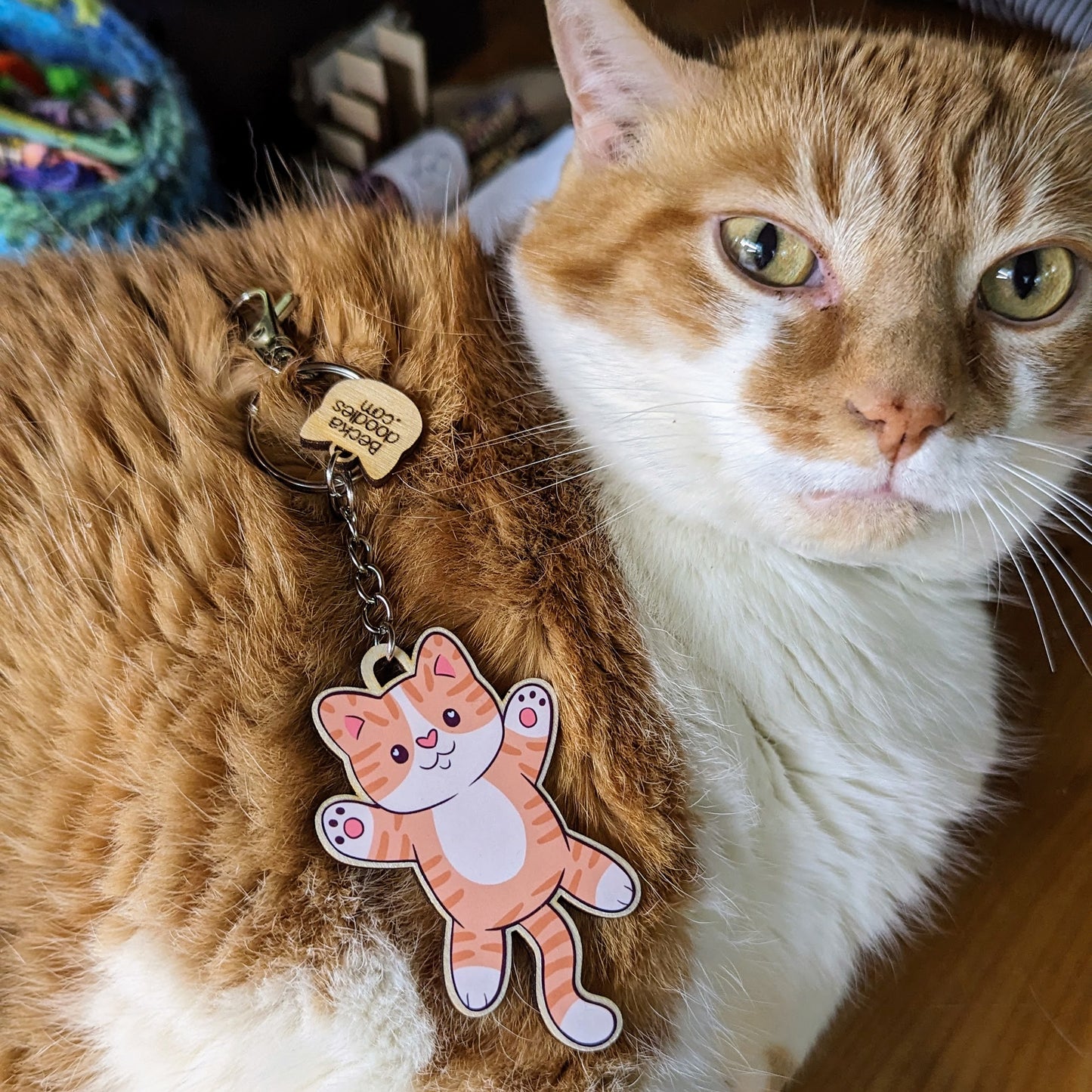 Chonky Ginger Cat Wooden Keychain