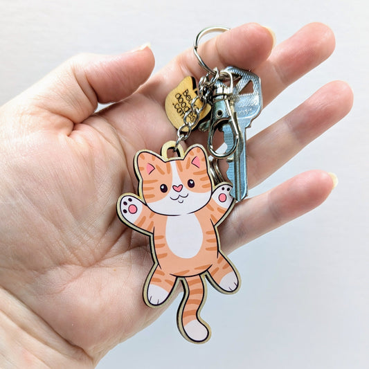 Chonky Ginger Cat Wooden Keychain