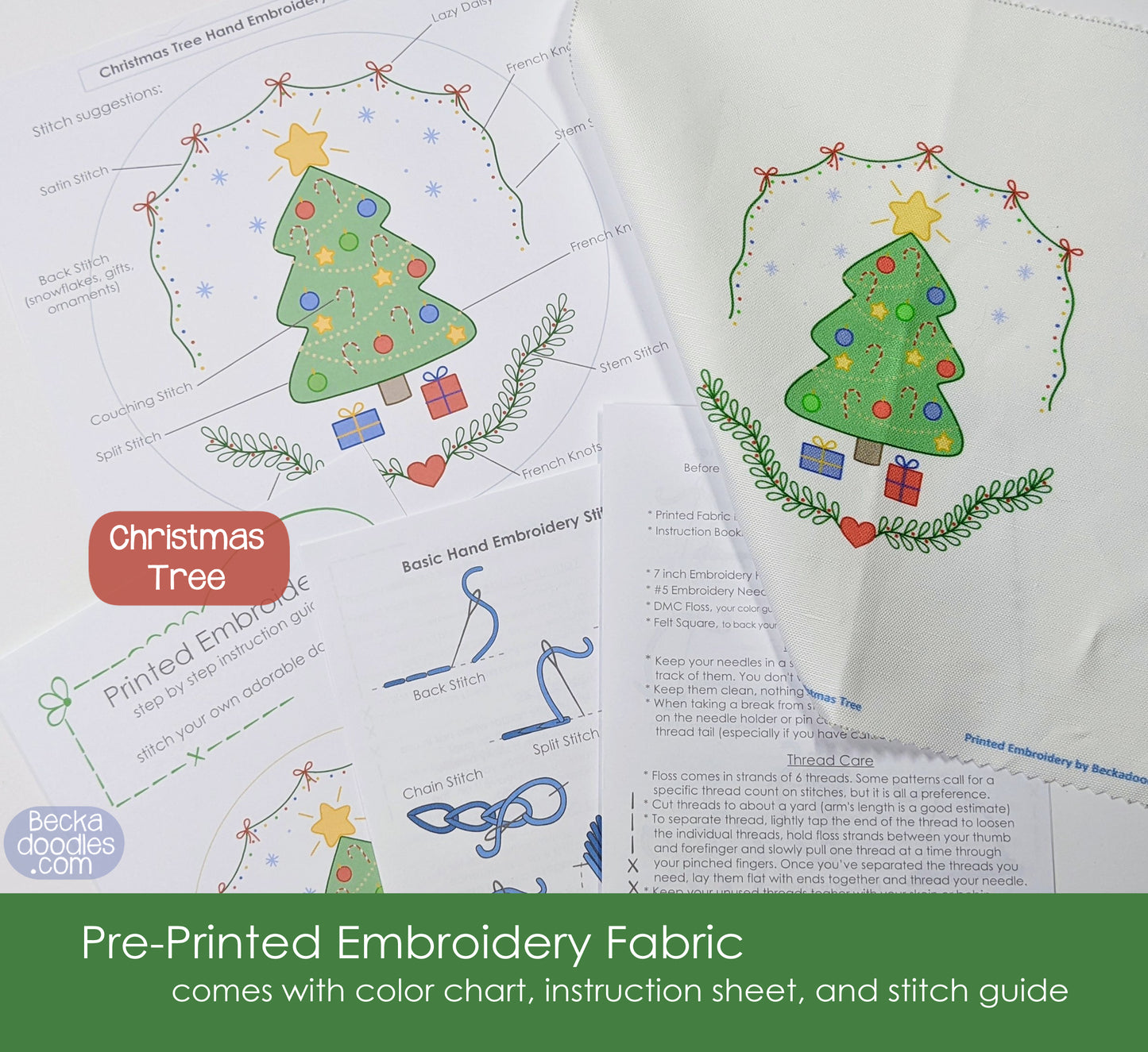 Christmas Tree Pre-Printed Embroidery Fabric Panel