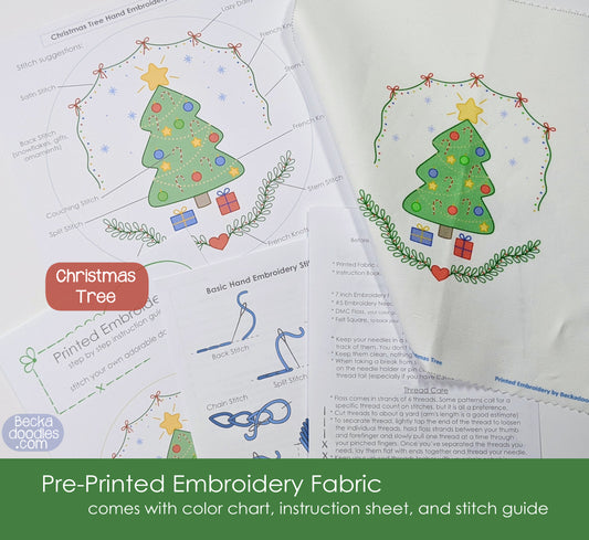 Christmas Tree Pre-Printed Embroidery Fabric Panel