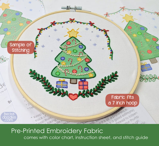 Christmas Tree Pre-Printed Embroidery Fabric Panel