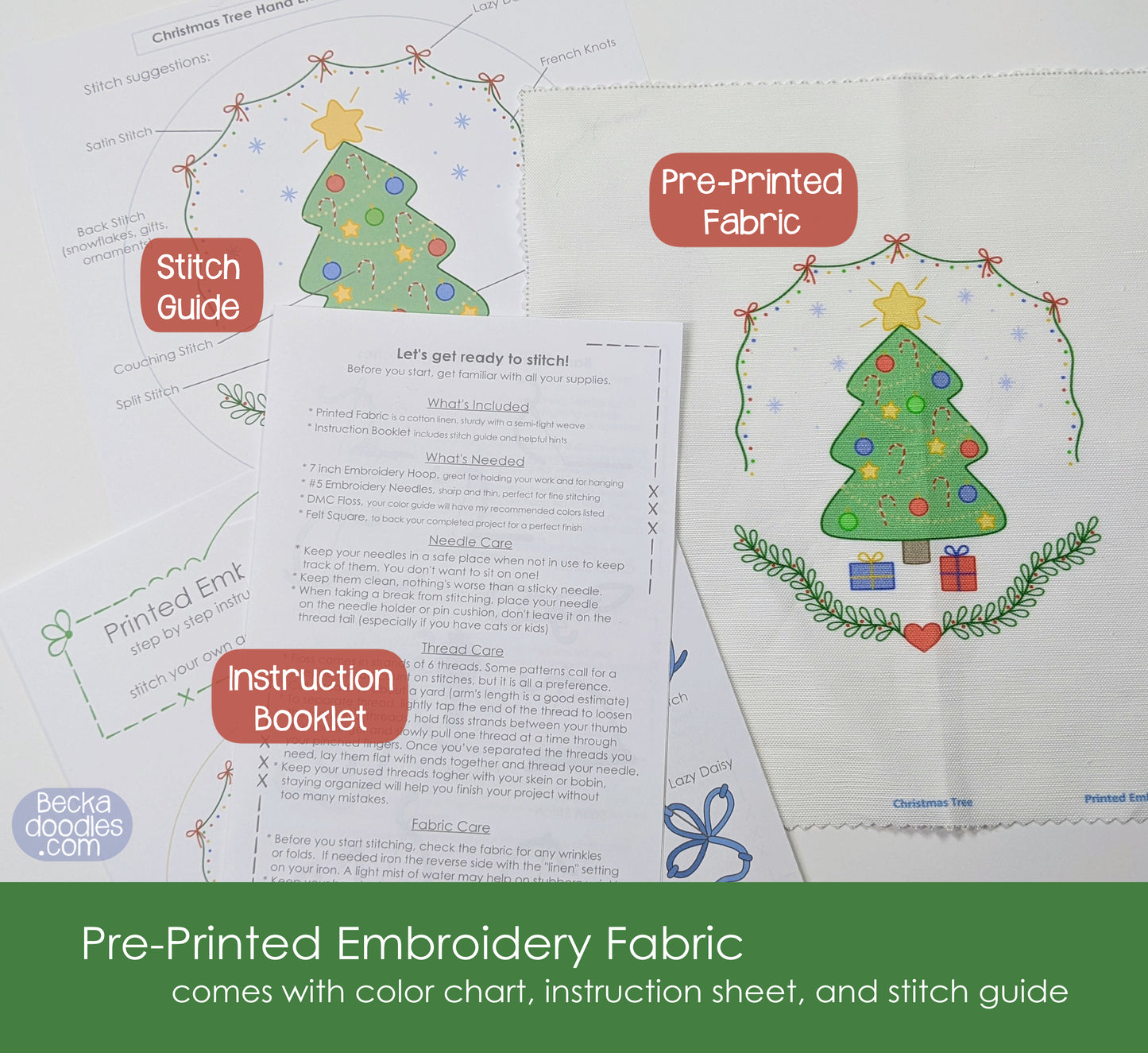Christmas Tree Pre-Printed Embroidery Fabric Panel