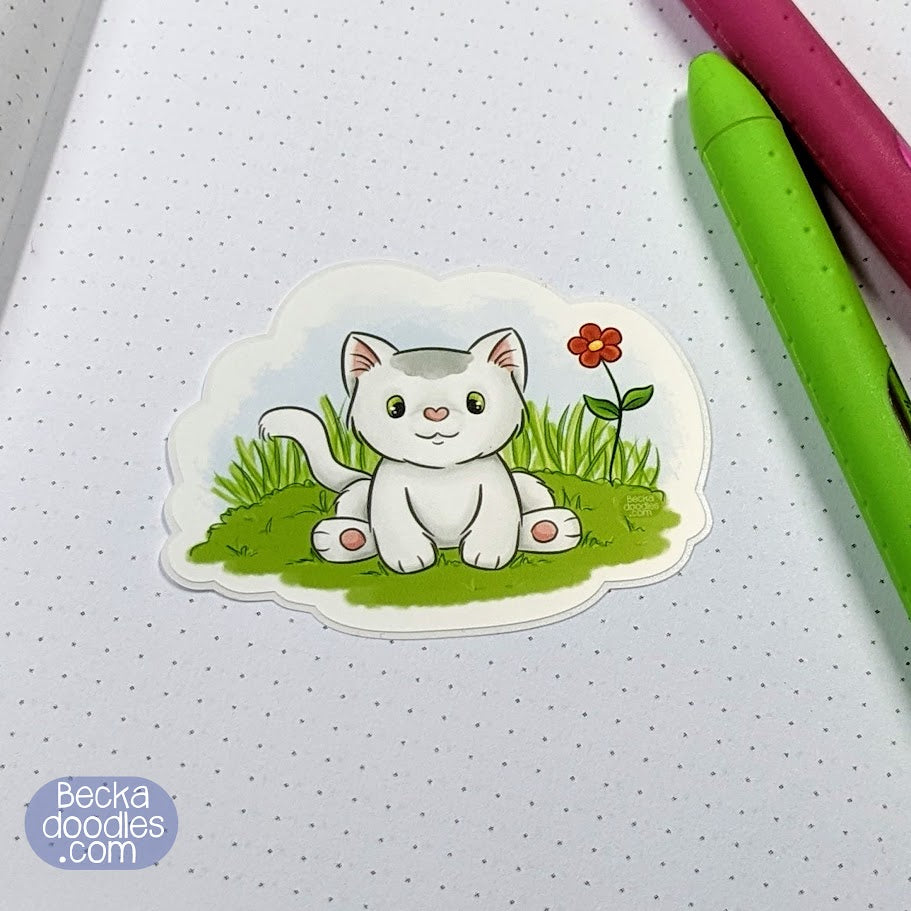 Chubby White Cat Sticker