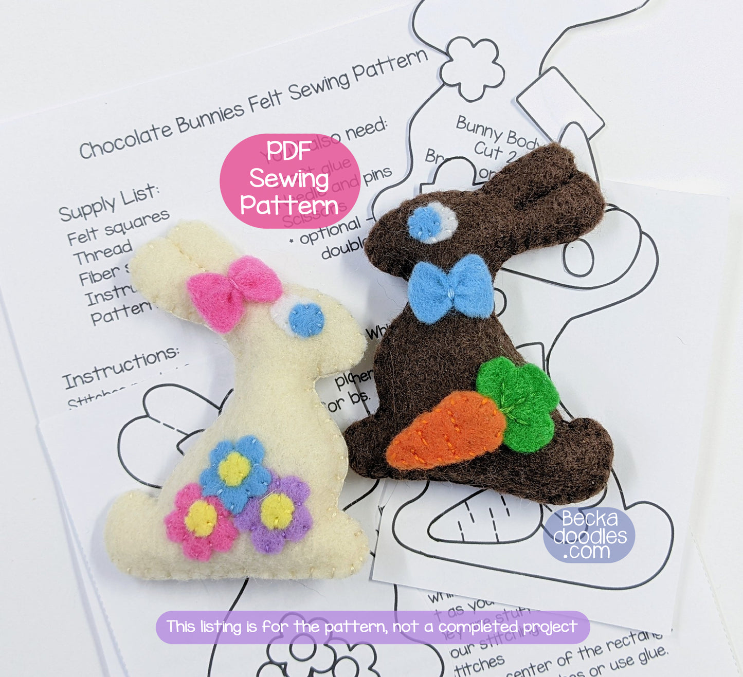 Chocolate Bunny Felt Sewing Pattern