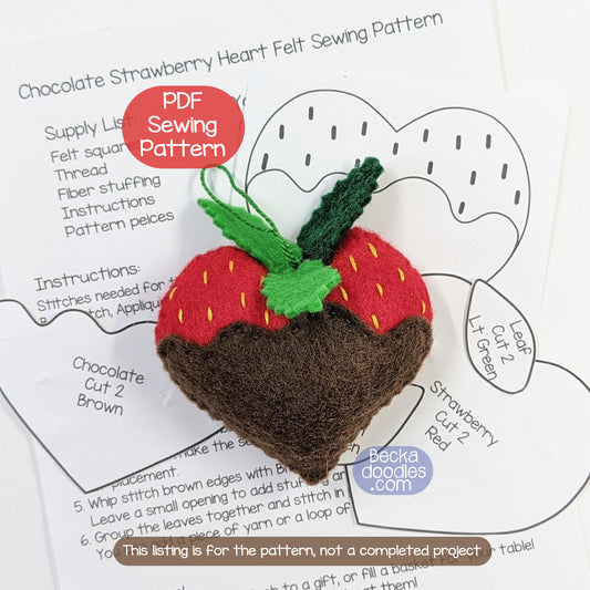Chocolate Strawberry Heart Felt Sewing Pattern