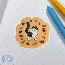 Fall Leaves Cow Cat Sticker