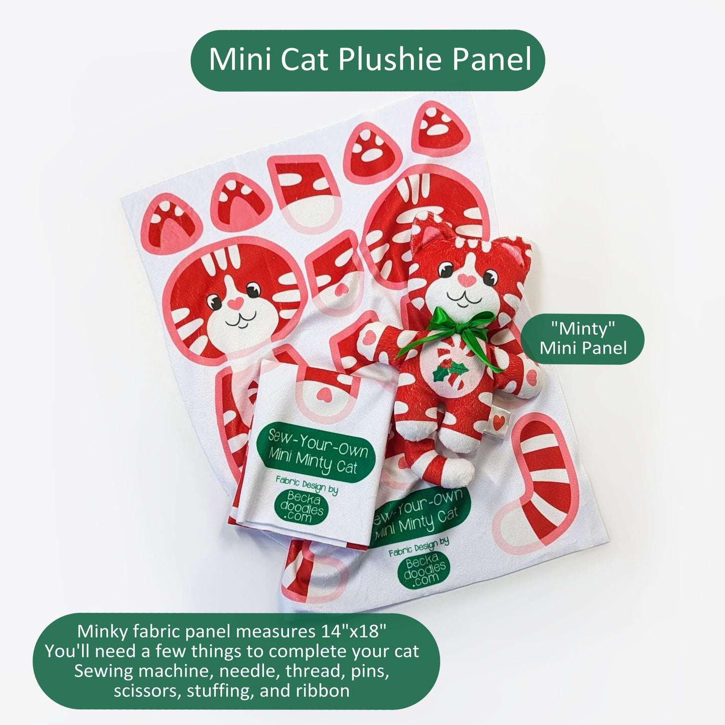Christmas Cat Plushie Fabric Panel: Cut and Sew Cats