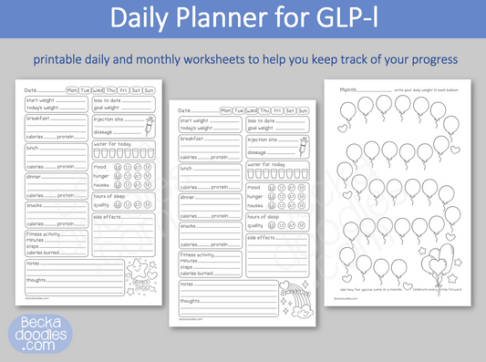 GLP-1 Weight Loss Journal, Daily Tracker Printable Worksheets