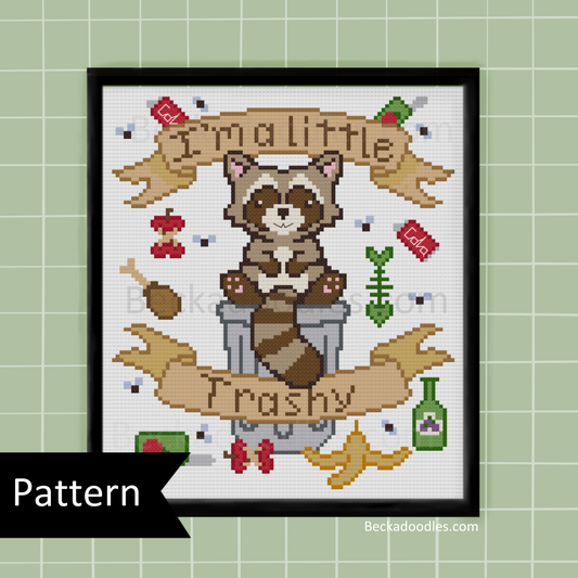 Little Trashy Raccoon Cross Stitch Pattern