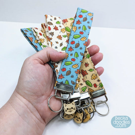 Autumn Leaves Fabric Wristlet Keychain