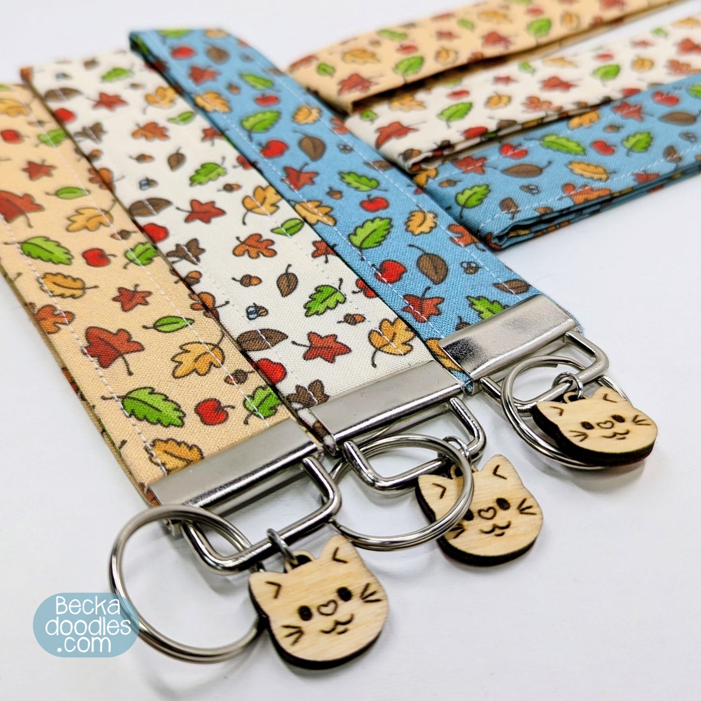 Autumn Leaves Fabric Wristlet Keychain