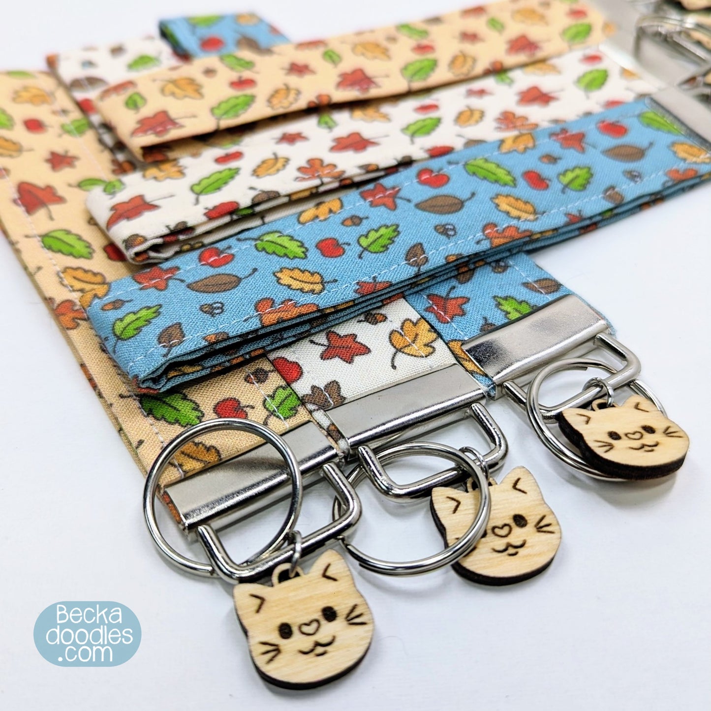 Autumn Leaves Fabric Wristlet Keychain