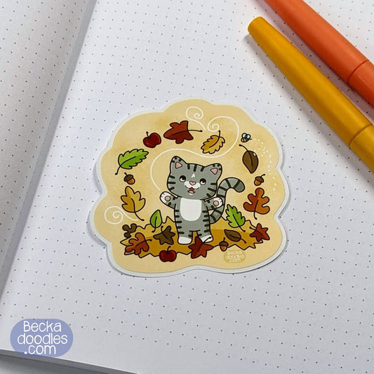 Fall Leaves Cat Sticker