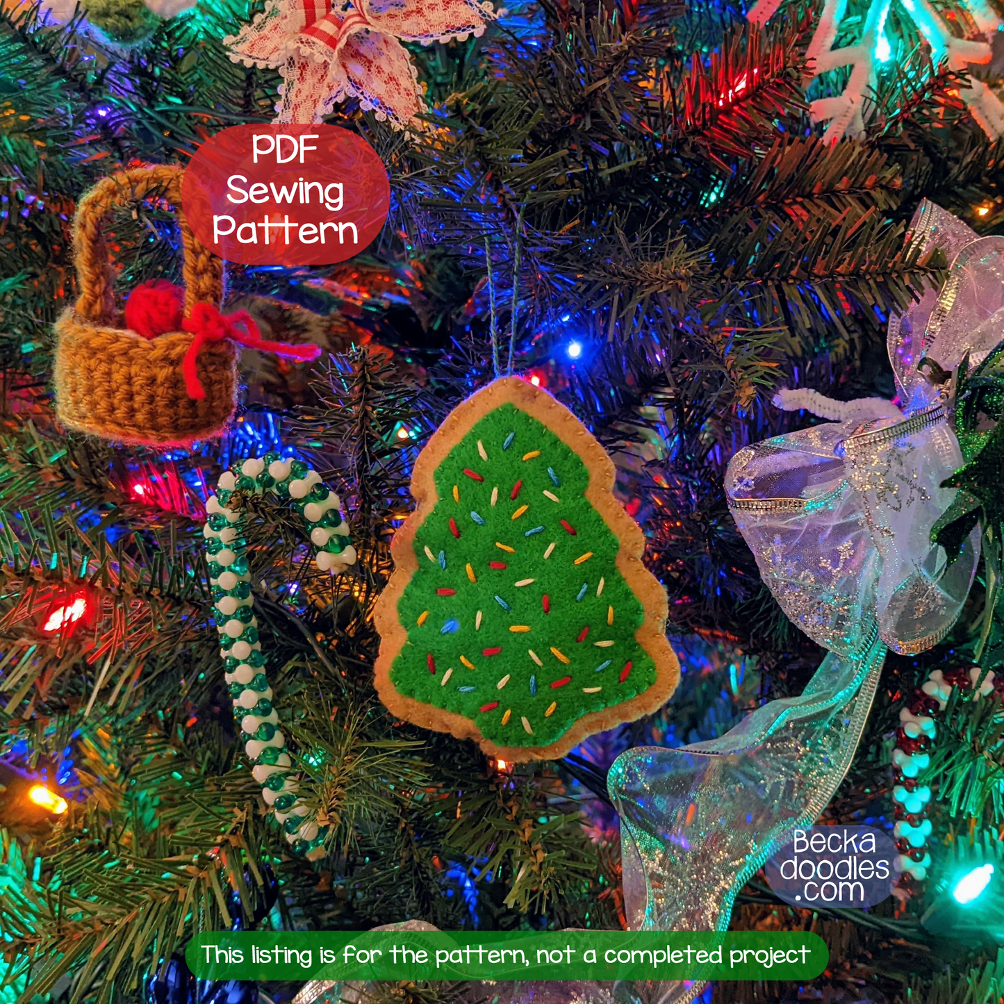 Christmas Tree Cookie Felt Sewing Pattern