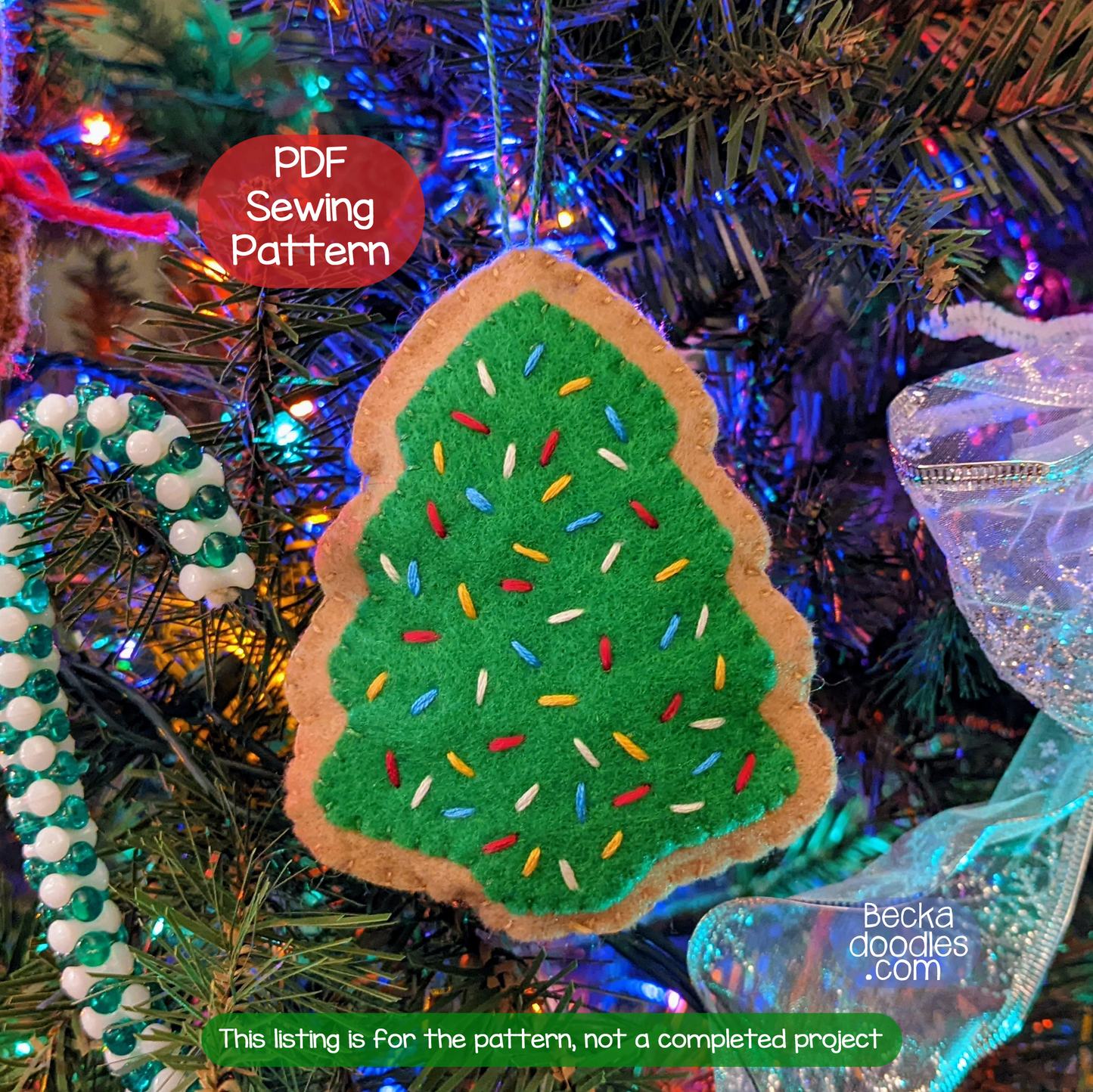 Christmas Tree Cookie Felt Sewing Pattern