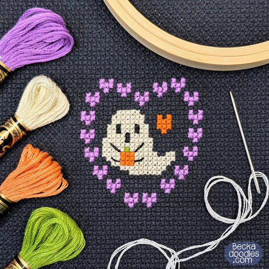 Ghost Heart Halloween Cross Stitch Pattern