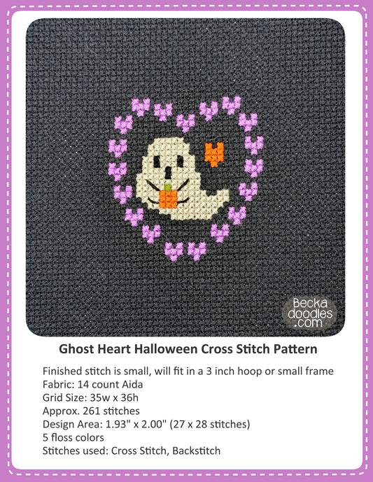 Ghost Heart Halloween Cross Stitch Pattern
