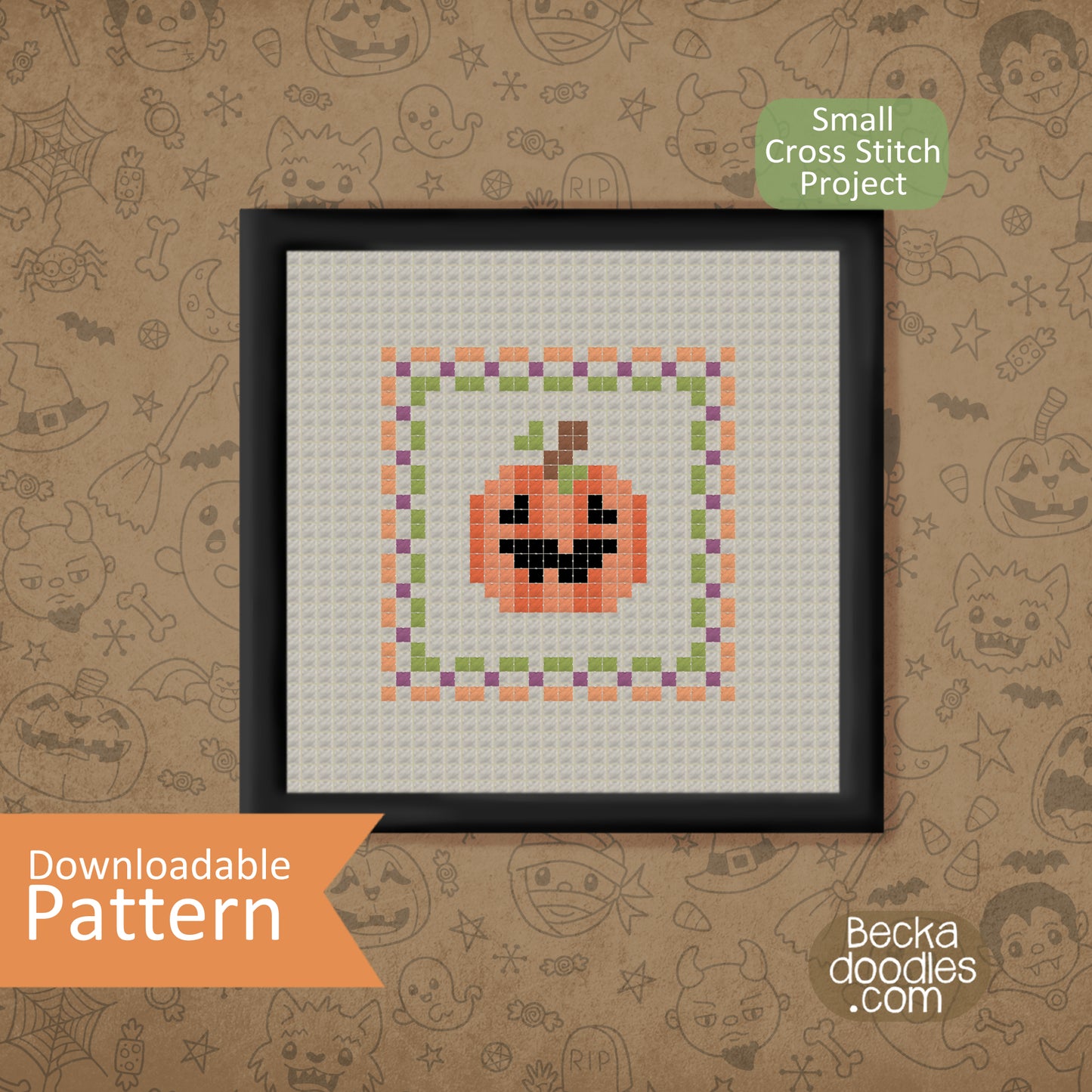 Pumpkin Square Cross Stitch Pattern