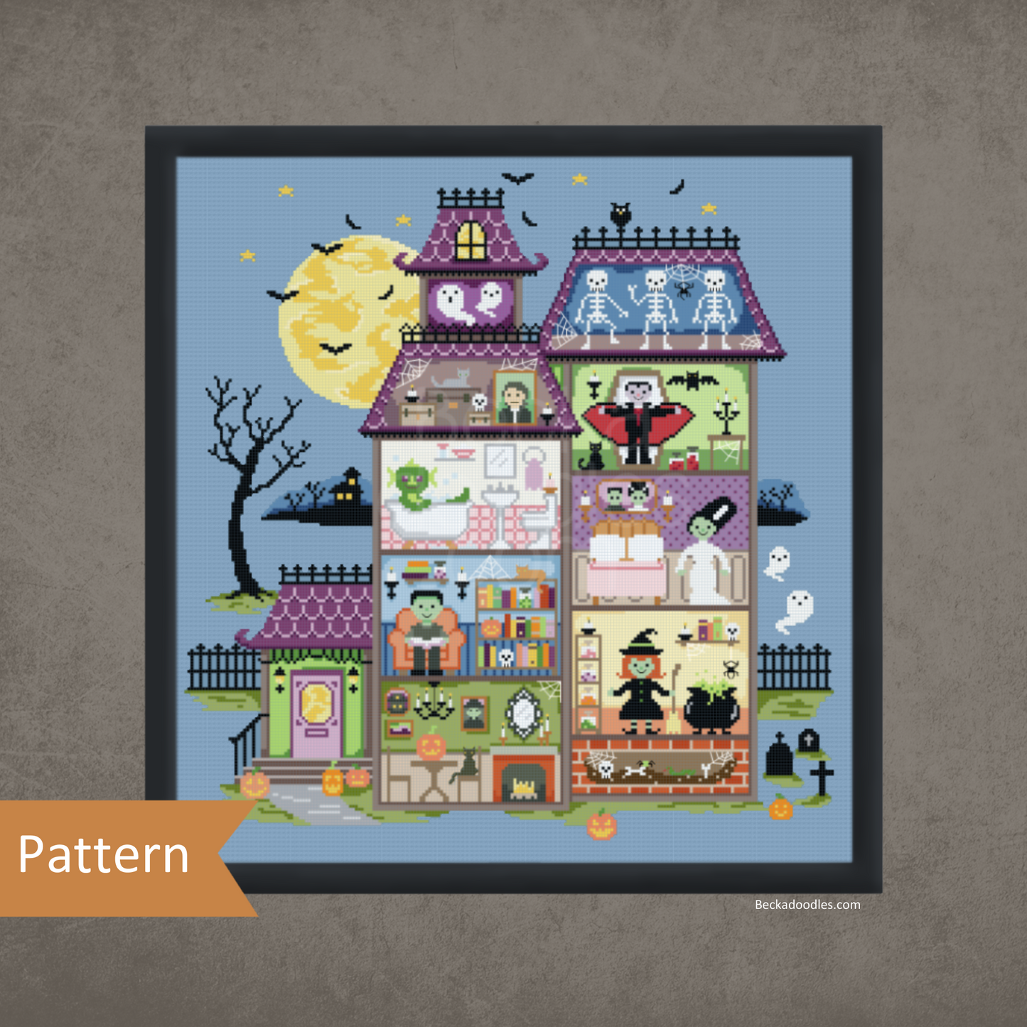 Happy Haunted House Cross Stitch Pattern