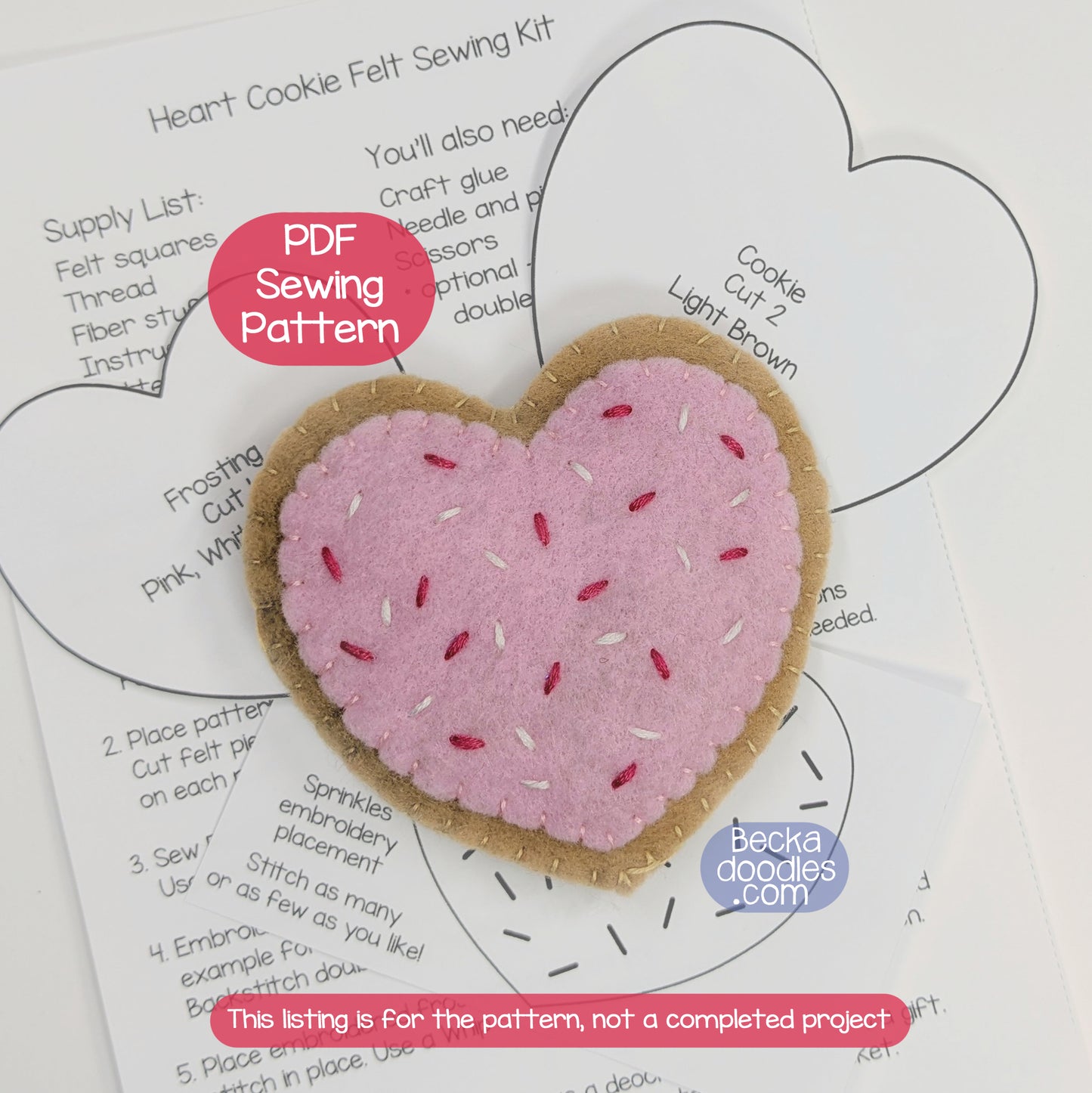 Heart Cookie Felt Sewing Pattern