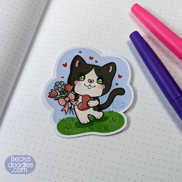 Romantic Tuxedo Cat Sticker