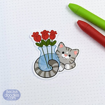 Flower Vase Cat Sticker