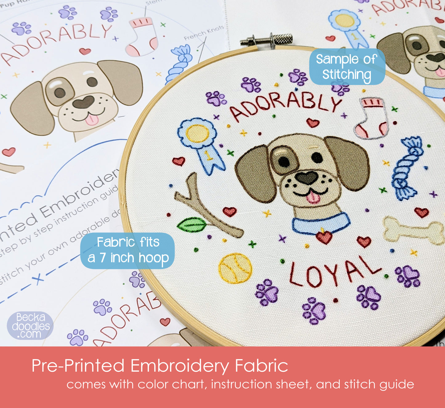 Loyal Pup Pre-Printed Embroidery Fabric Panel