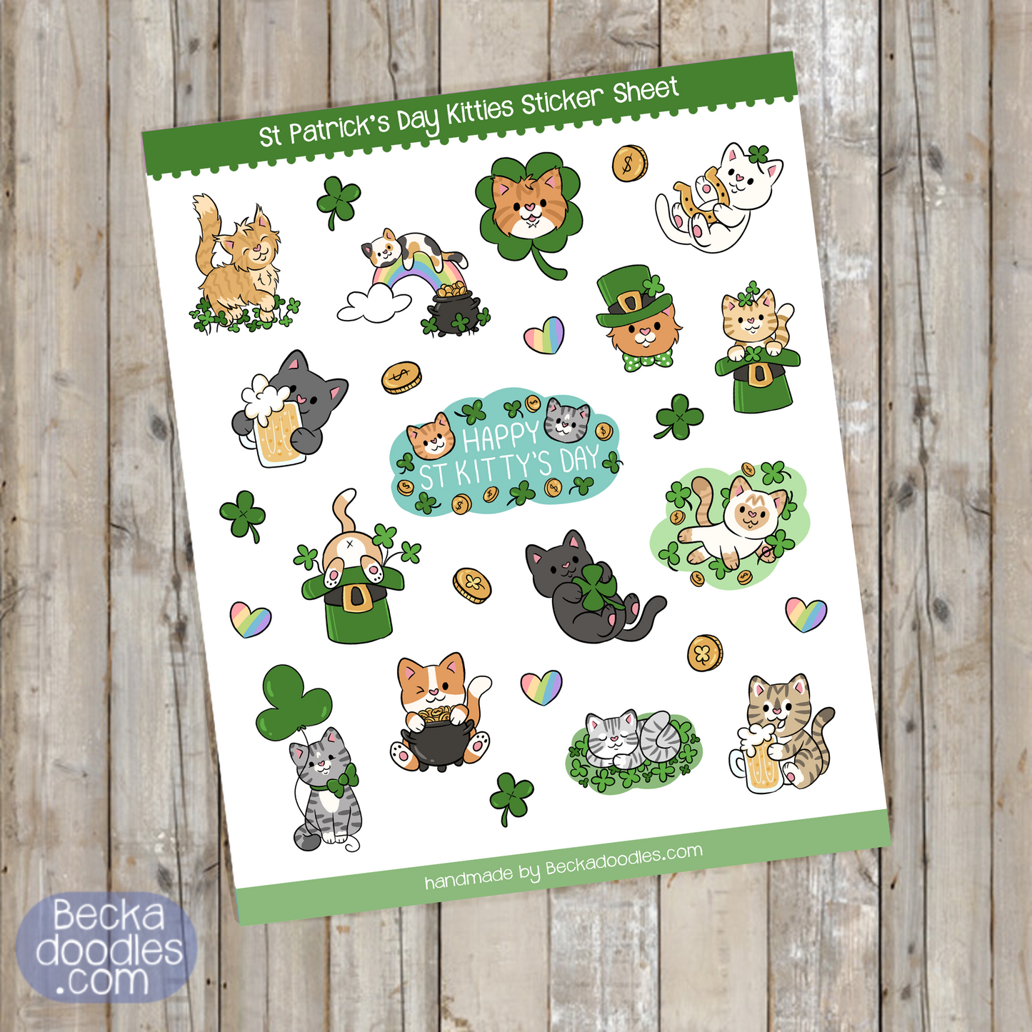 St Patrick's Day Cats Sticker Sheet