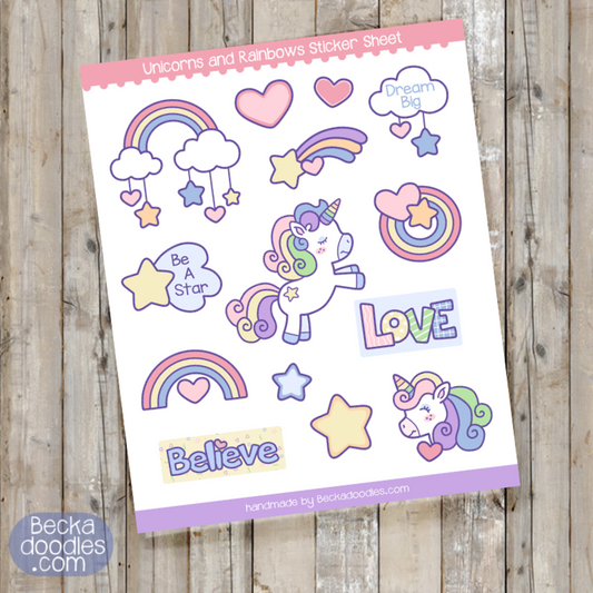 Unicorn and Rainbow Sticker Sheet