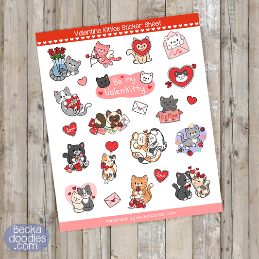 Valentines Cats Sticker Sheet