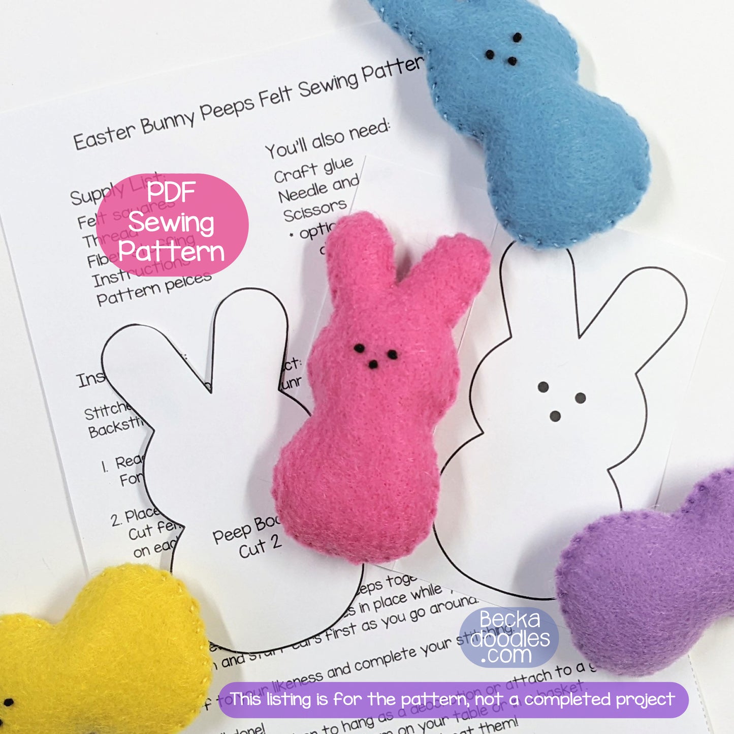 Marshmallow Bunny Felt Sewing Pattern