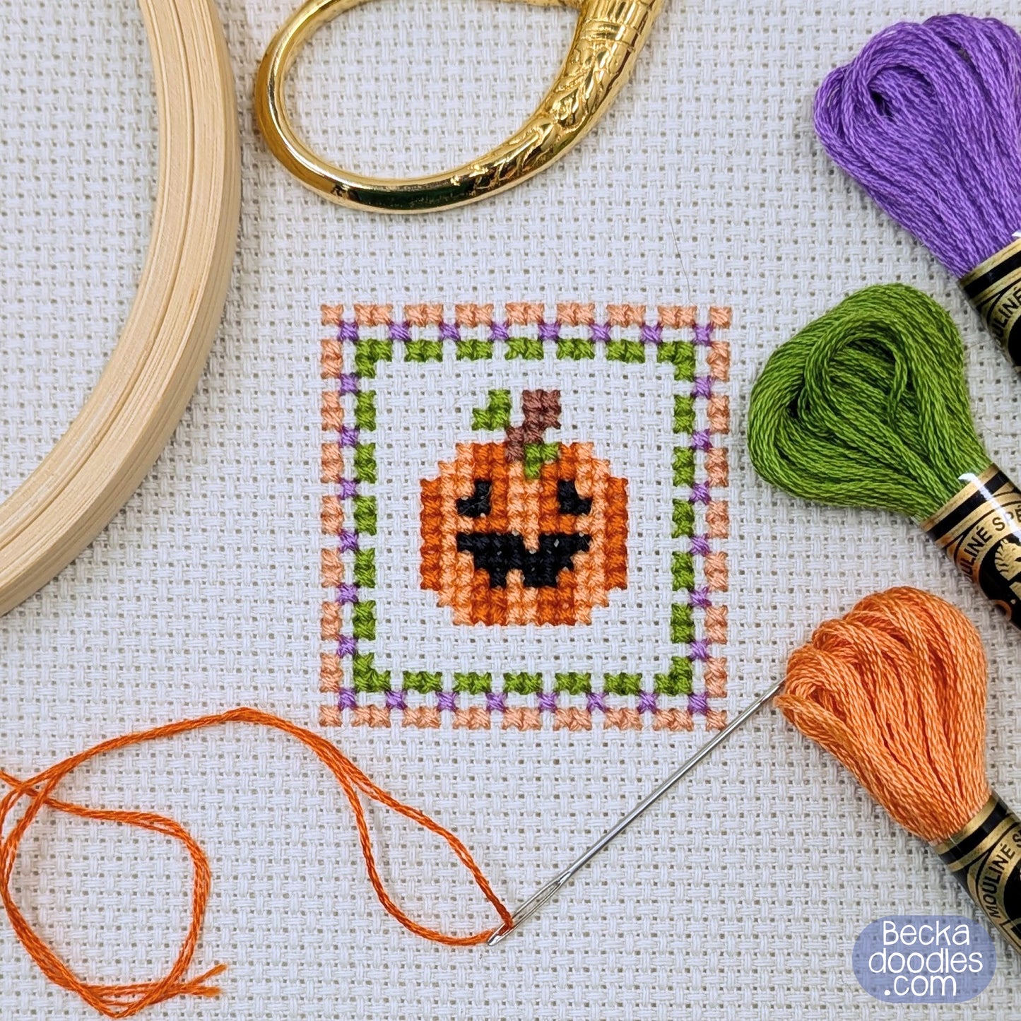 Pumpkin Square Cross Stitch Pattern