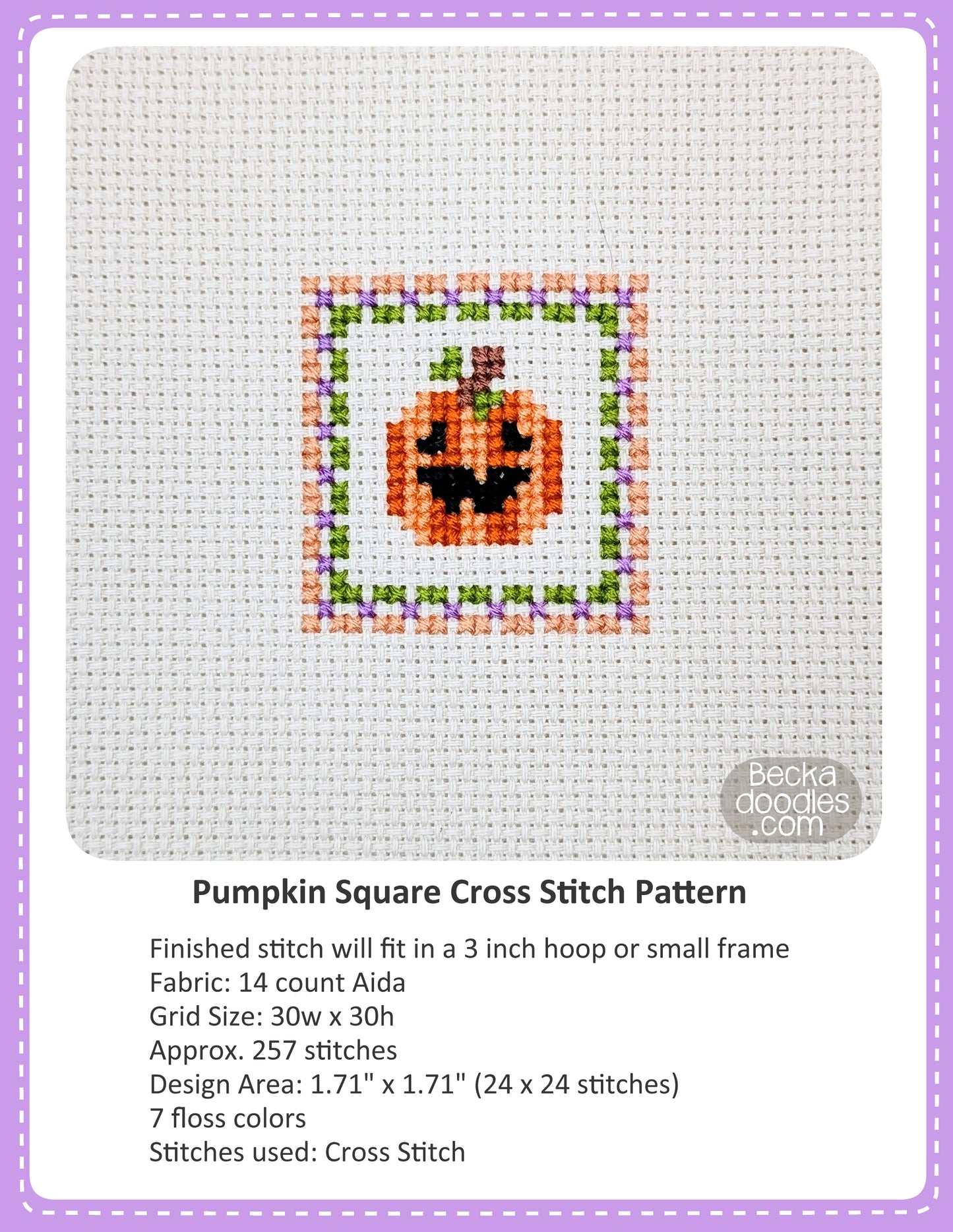 Pumpkin Square Cross Stitch Pattern
