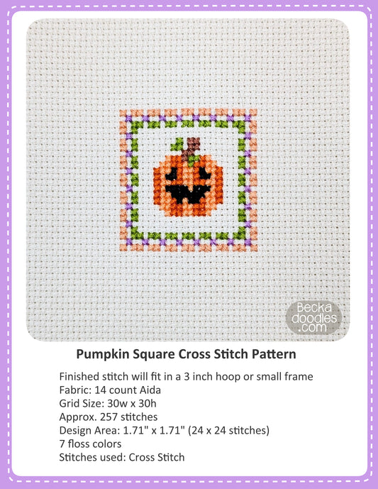Pumpkin Square Cross Stitch Pattern