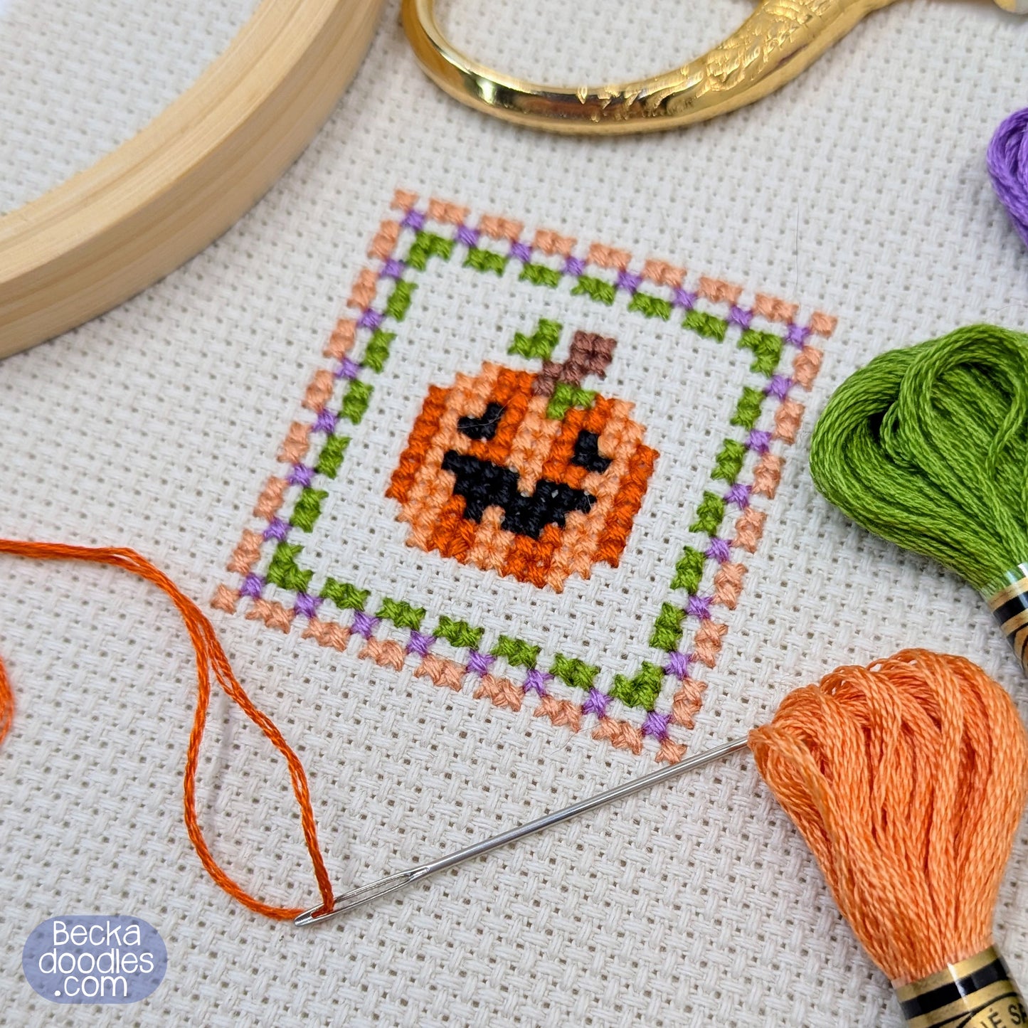 Pumpkin Square Cross Stitch Pattern