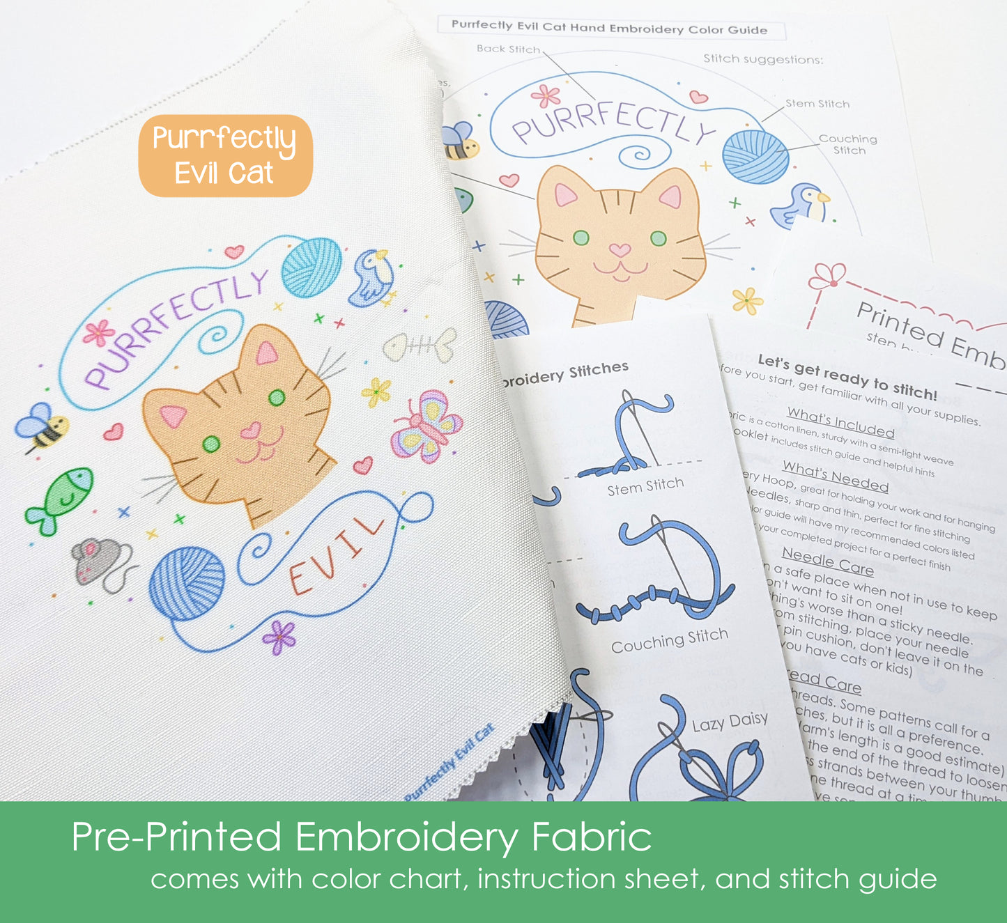 Purrfectly Evil Cat Pre-Printed Embroidery Fabric Panel