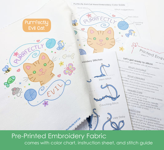 Purrfectly Evil Cat Pre-Printed Embroidery Fabric Panel