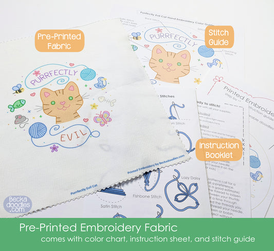 Purrfectly Evil Cat Pre-Printed Embroidery Fabric Panel