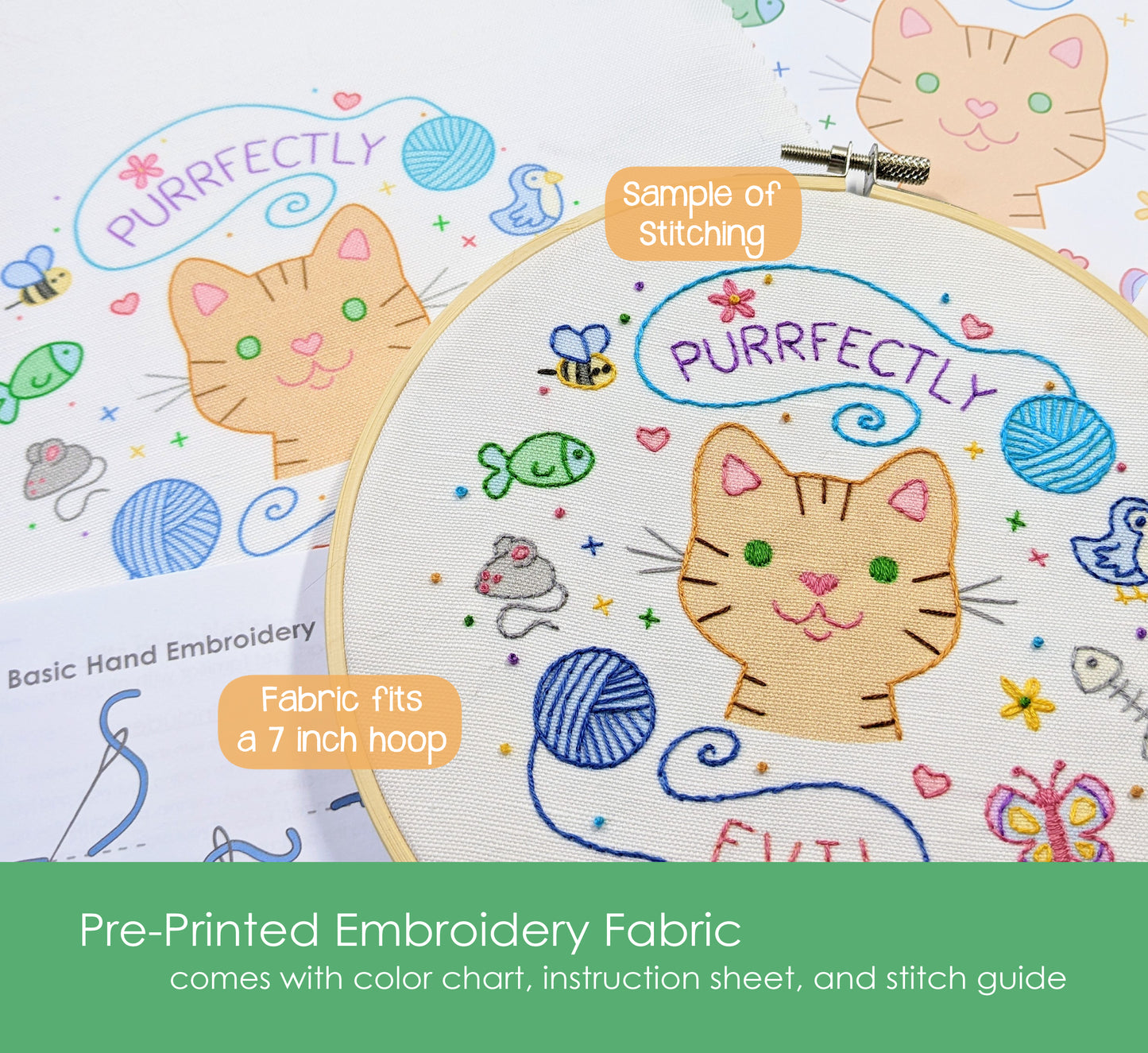 Purrfectly Evil Cat Pre-Printed Embroidery Fabric Panel