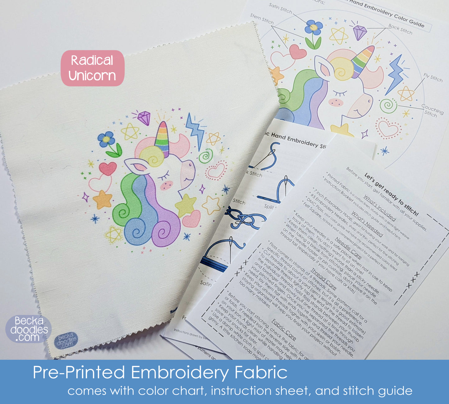 Radical Unicorn Pre-Printed Embroidery Fabric Panel