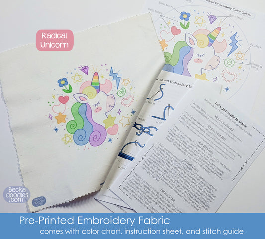 Radical Unicorn Pre-Printed Embroidery Fabric Panel