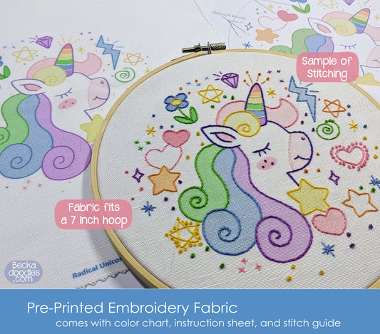 Radical Unicorn Pre-Printed Embroidery Fabric Panel