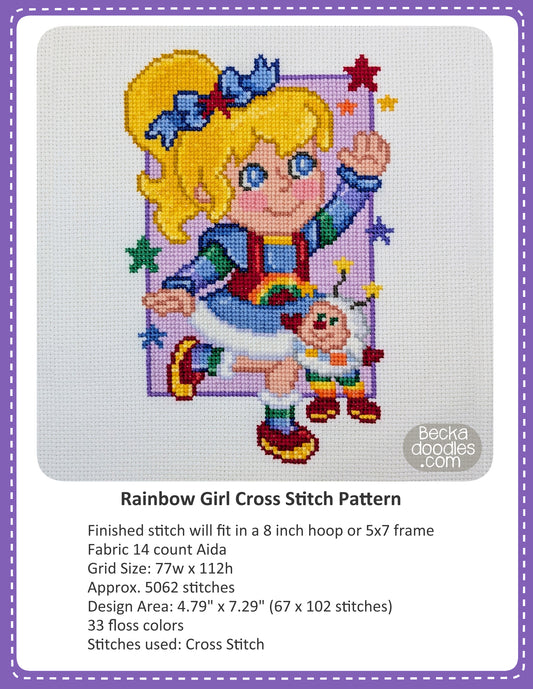 Rainbow Girl Cross Stitch Pattern