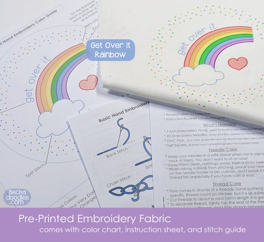 Get Over It Rainbow Pre-Printed Embroidery Fabric Panel