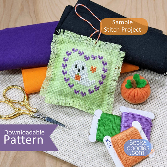 Ghost Heart Halloween Cross Stitch Pattern