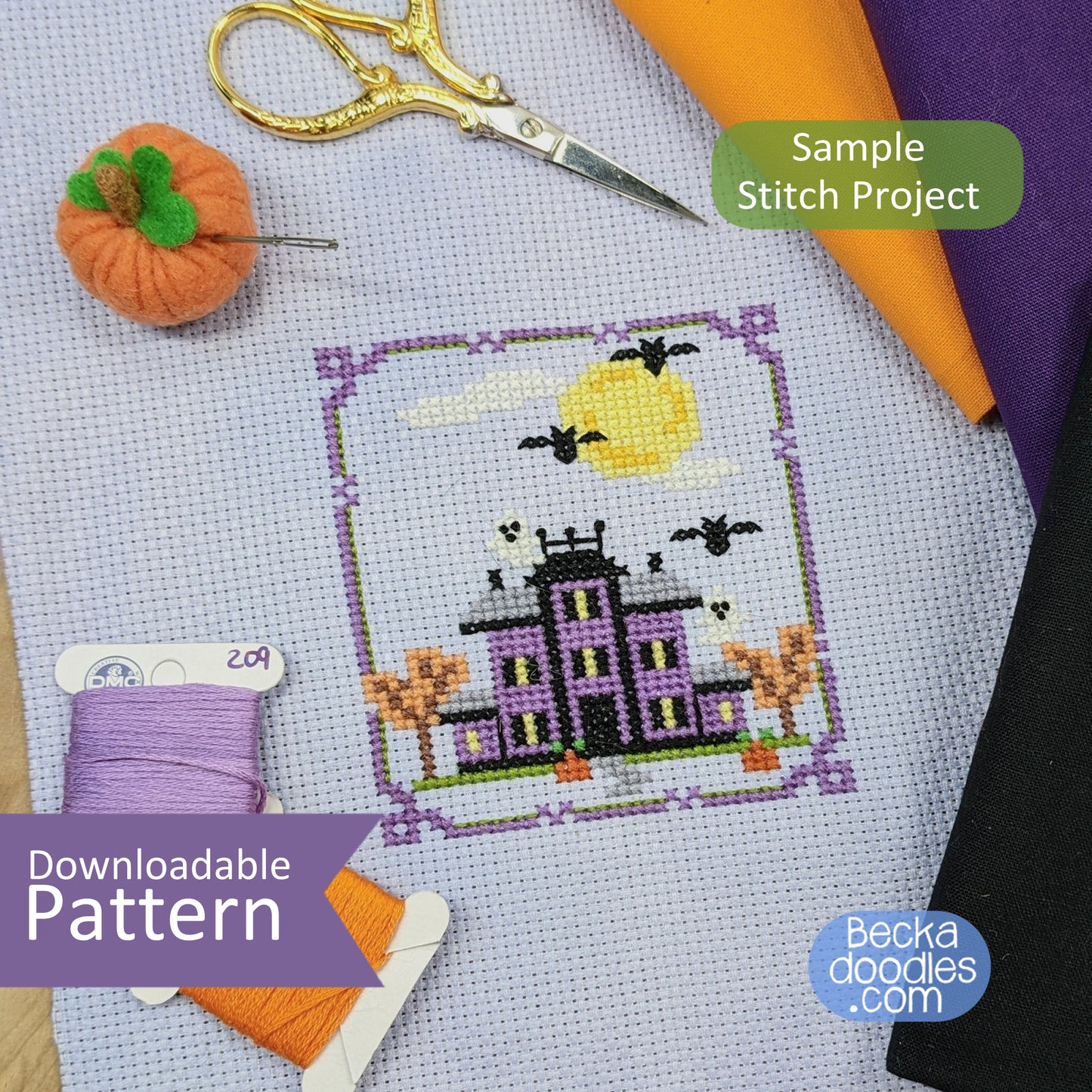 Mini Haunted Mansion Cross Stitch Pattern