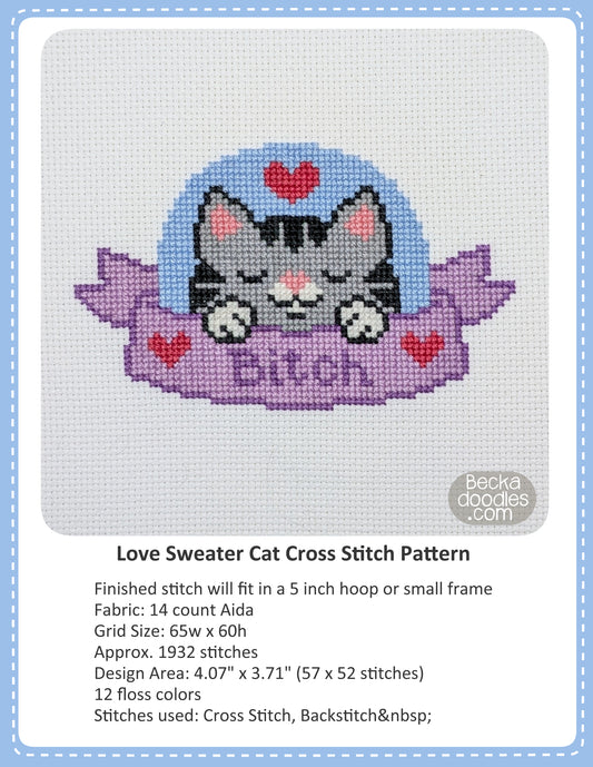 Sassy Cat Cross Stitch Pattern
